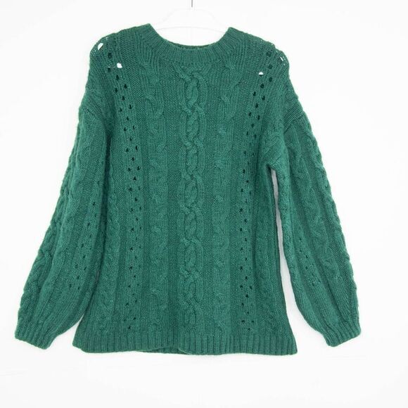NEW‎ Mango Cable-knit warm sweater, Green, Size M - Picture 2 of 12